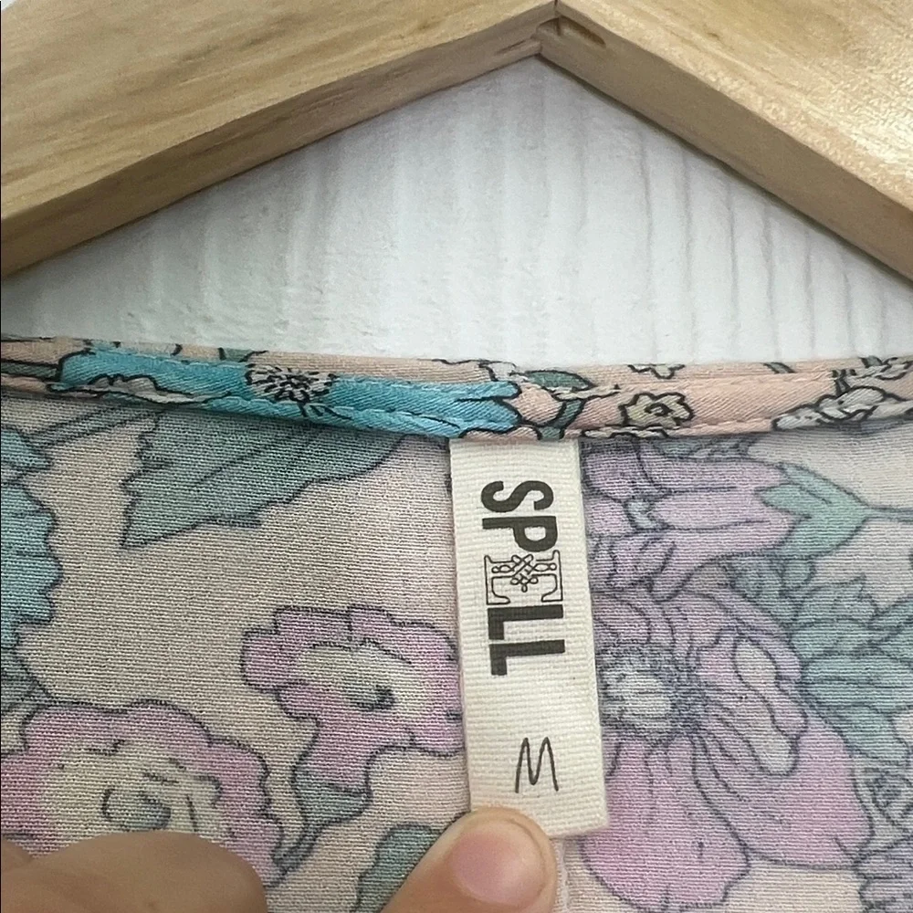 Spell - Sayulita Frill Colorful Floral V Neck Long Sleeve Midi Dress Size Medium - Picture 11 of 14